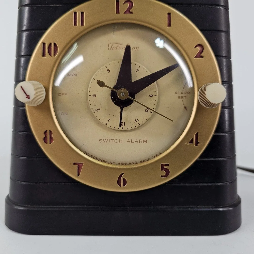 Vintage Telechron Bakelite Switch Alarm 8H61 Clock Art Deco Working USA